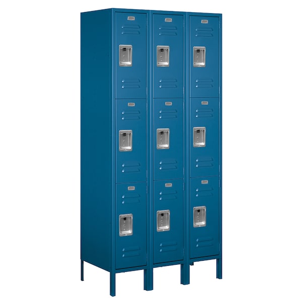 Wardrobe Locker, 36" W, 18" D, 78" H, (3) Wide, (9) Openings, Blue